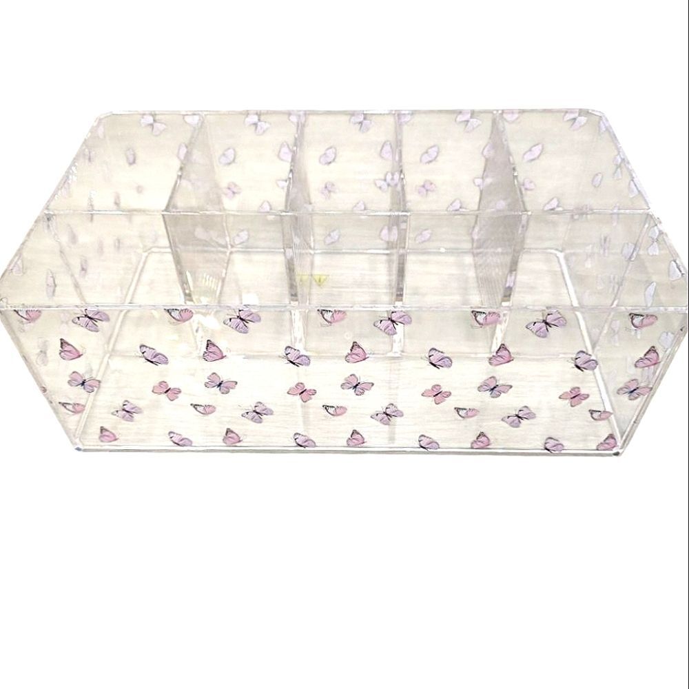 At Home Clear Acrylic Butterfly Print 6-Slot Storage Organizer